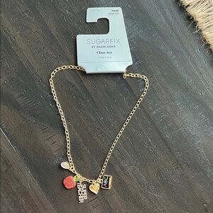 NEW Teacher Gold Charm Necklace Education Assistant Apple ABC Class Act